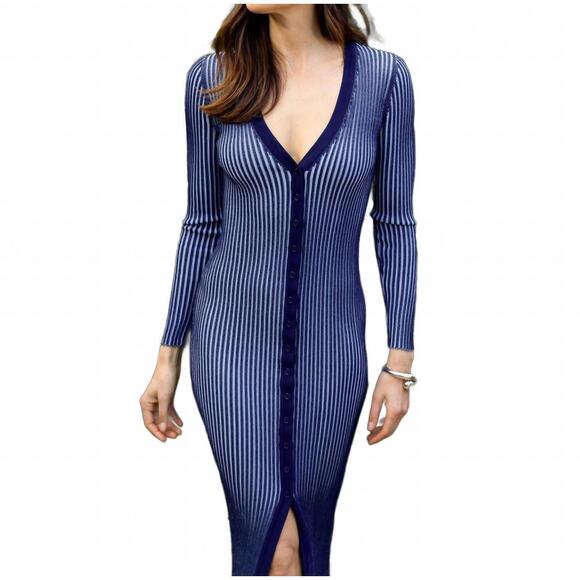 NEW STAUD shoko long sleeve sweater dress in navy/clear blue - Picture 4 of 5